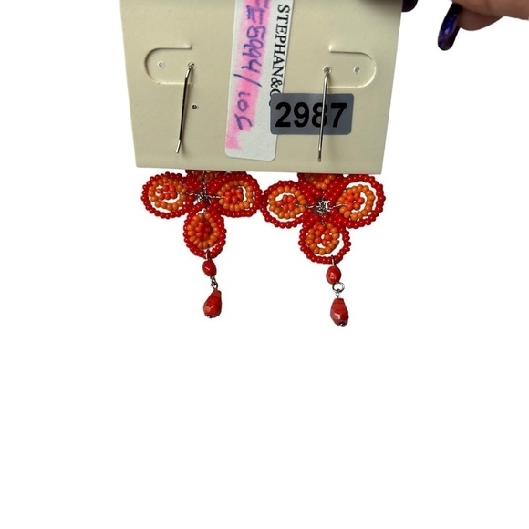 Earrings Stephan & Co. Orange & Coral Beaded Boho - Picture 4 of 5